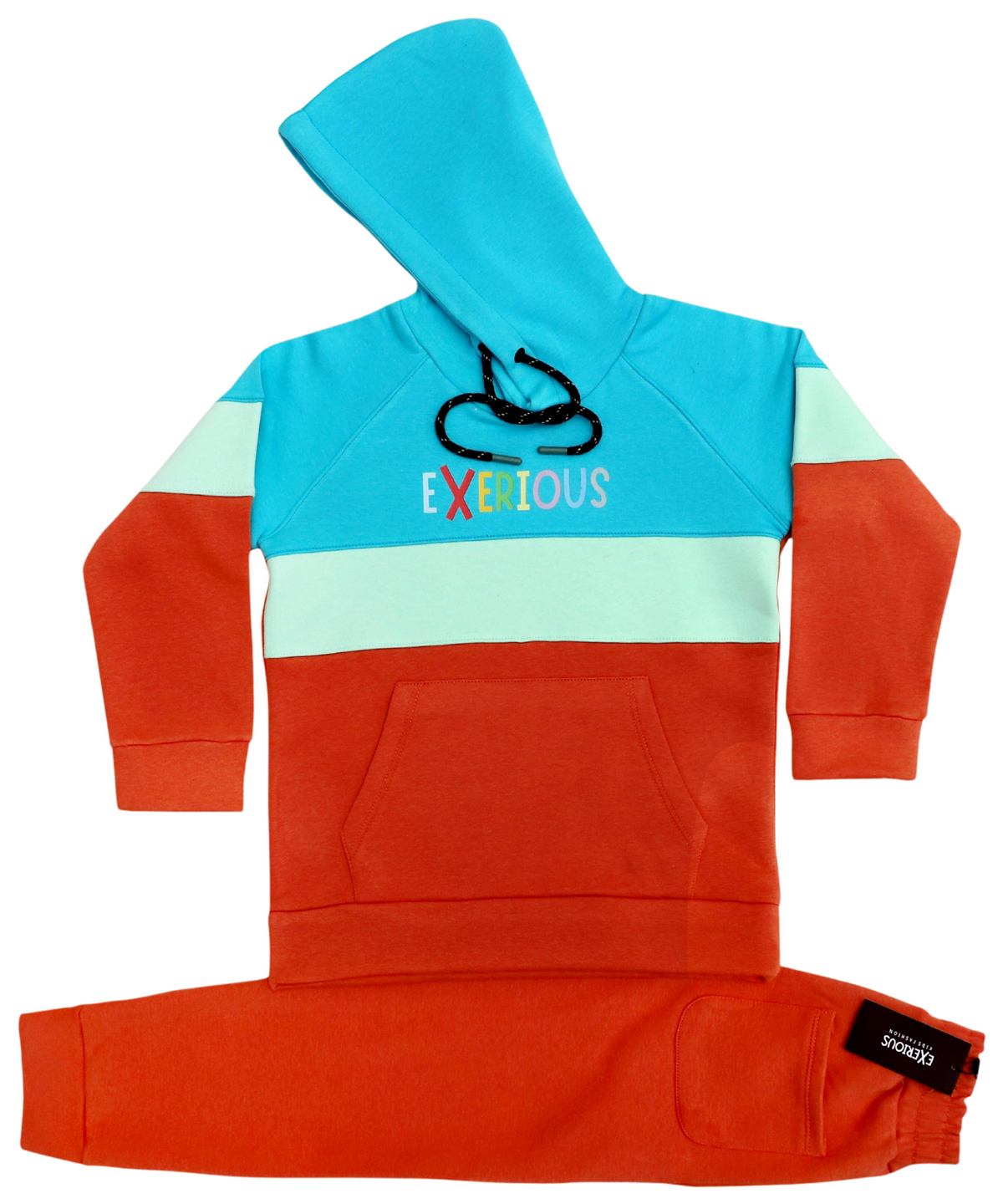 Infant Red and Sky Blue Fleece Tracksuit with Cut Panel Hood and Trouser